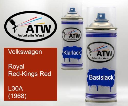 Volkswagen, Royal Red-Kings Red, L30A (1968): 400ml Sprühdose + 400ml Klarlack - Set, von ATW Autoteile West.